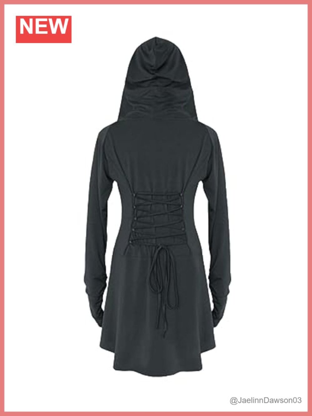 Renaissance Costume Hooded Robe Lace Up Vintage Pullover Dress - Picture 3 of 5